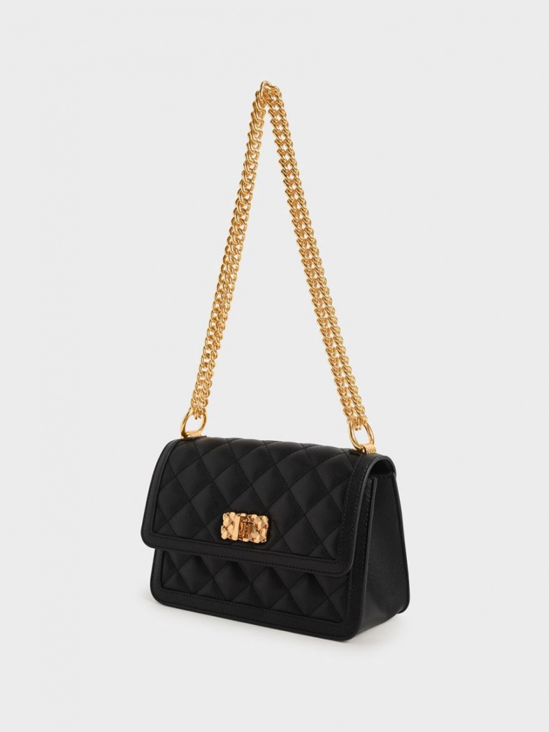 Geanta De Umar Charles & Keith Micaela Matlasat Chain Negrii | 315RZKVLJ