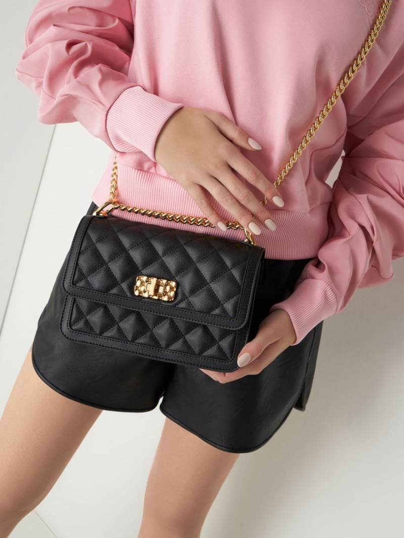 Geanta De Umar Charles & Keith Micaela Matlasat Chain Negrii | 315RZKVLJ
