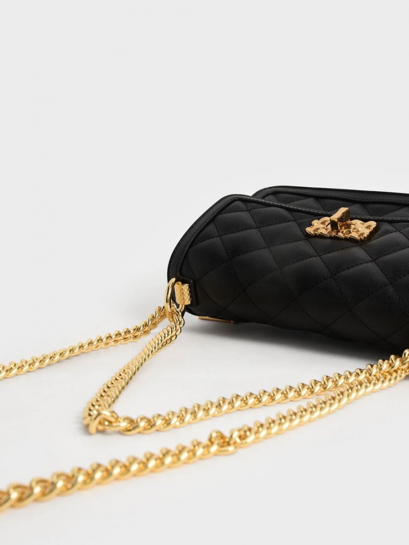 Geanta De Umar Charles & Keith Micaela Matlasat Chain Negrii | 315RZKVLJ