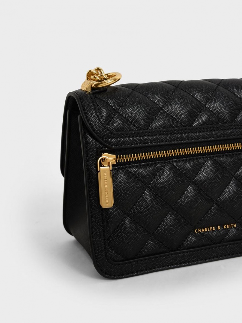 Geanta De Umar Charles & Keith Micaela Matlasat Chain Negrii | 315RZKVLJ