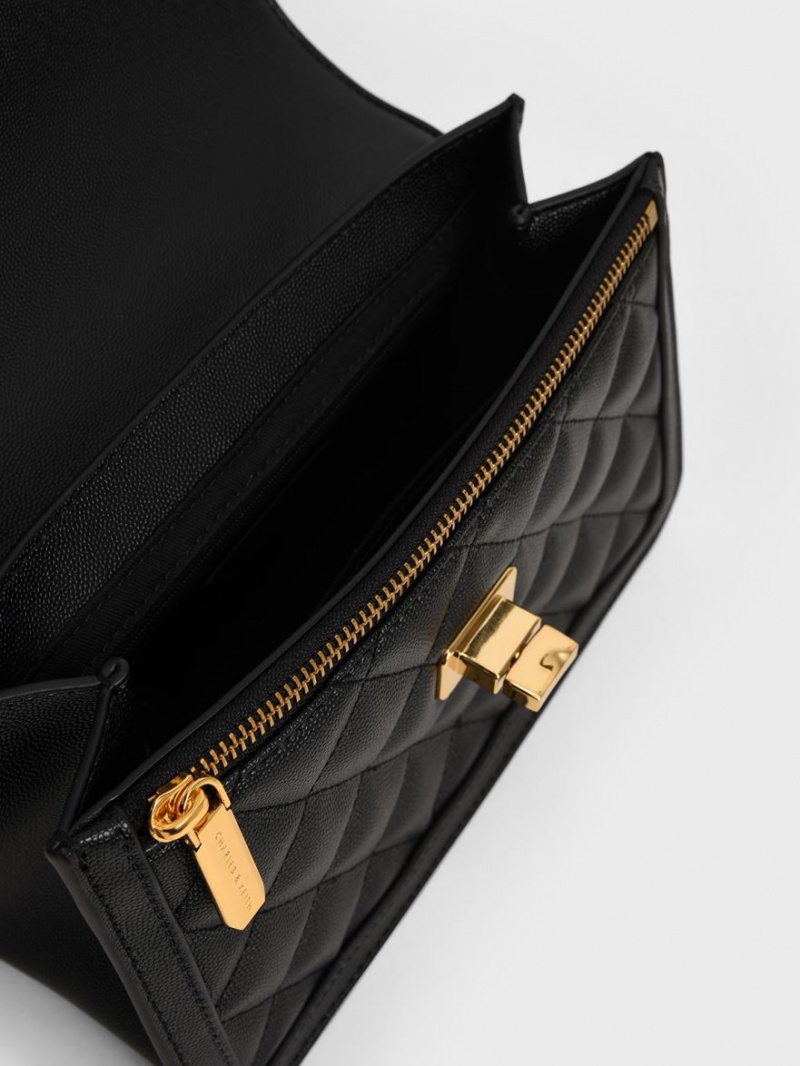 Geanta De Umar Charles & Keith Micaela Matlasat Chain Negrii | 315RZKVLJ