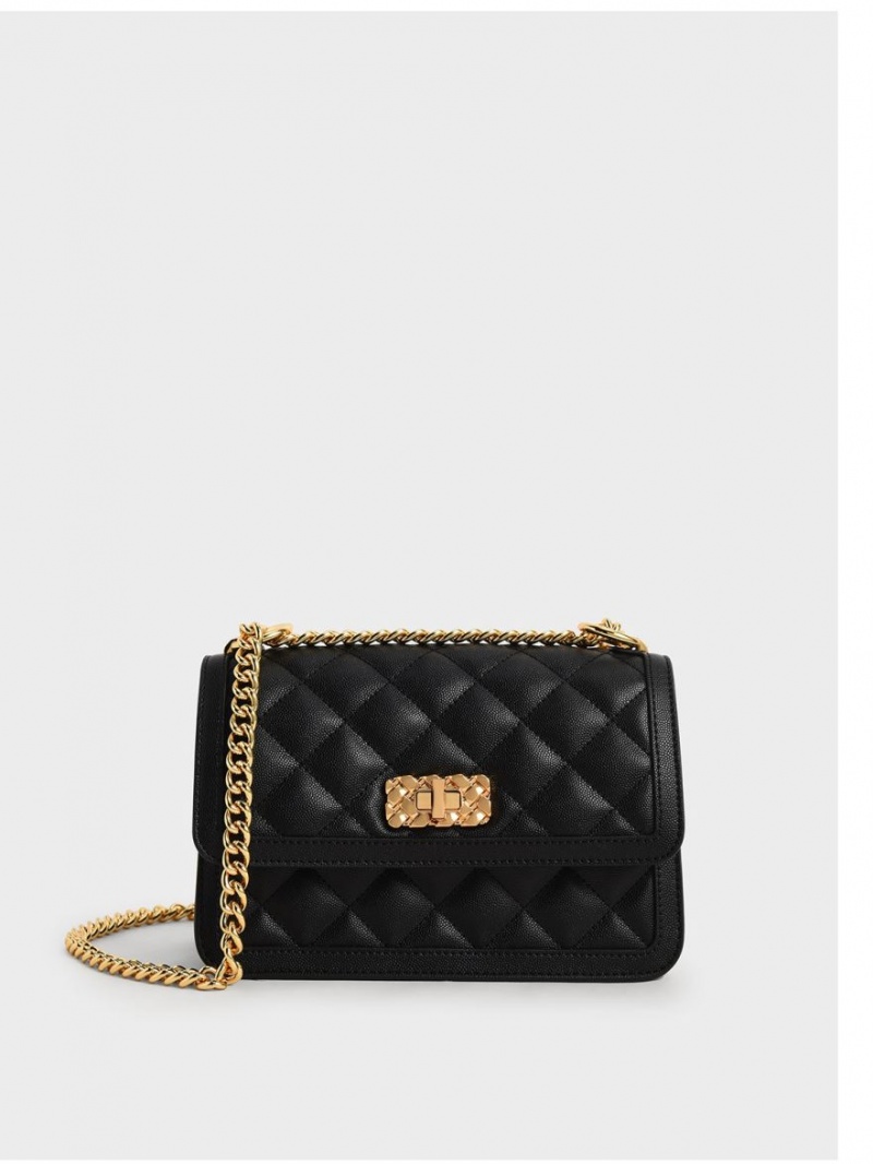 Geanta De Umar Charles & Keith Micaela Matlasat Chain Negrii | 315RZKVLJ