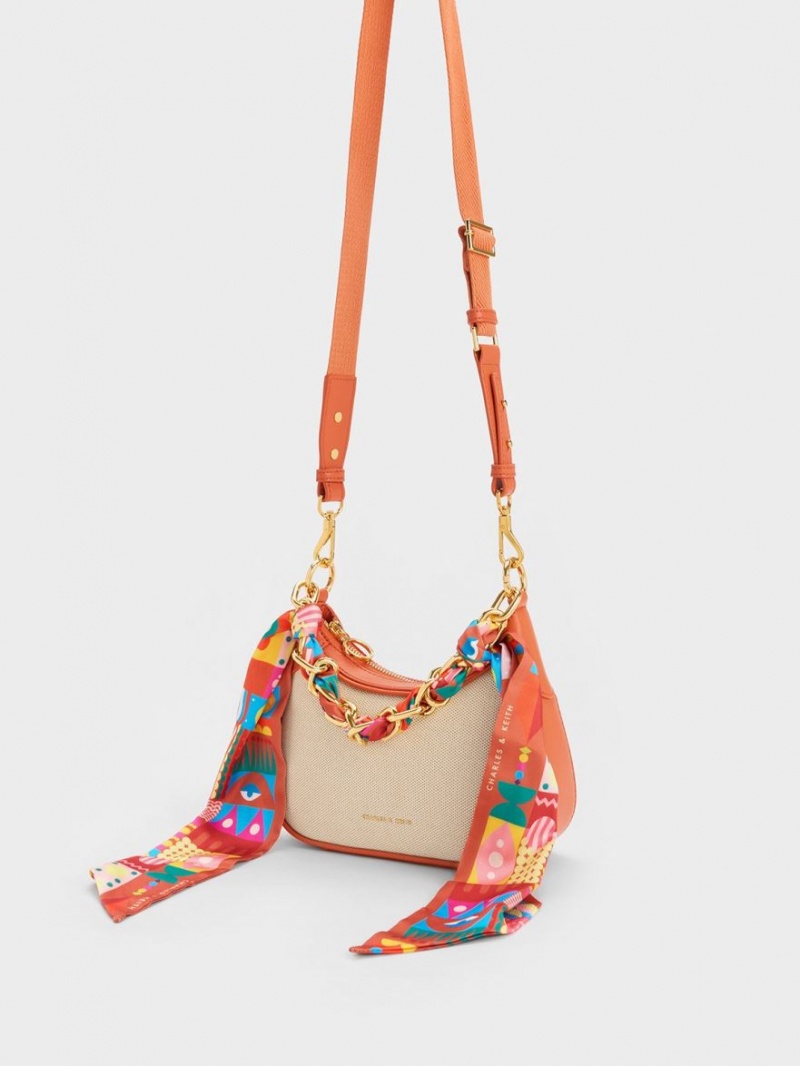 Geanta De Umar Charles & Keith Mini Alcott Scarf Handle Panza Portocalii | 248RNIGDZ