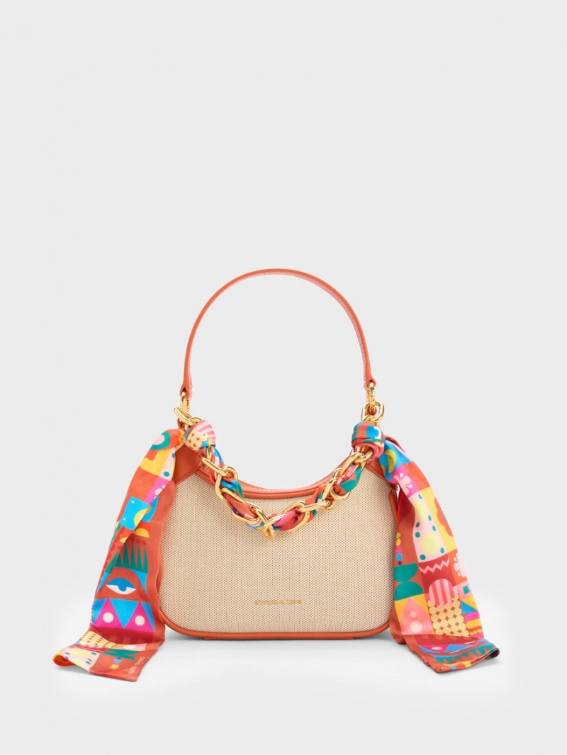 Geanta De Umar Charles & Keith Mini Alcott Scarf Handle Panza Portocalii | 248RNIGDZ