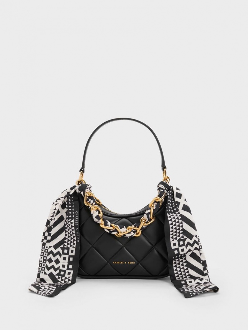 Geanta De Umar Charles & Keith Mini Alcott Scarf Handle Matlasat Negrii | 542WEALOJ