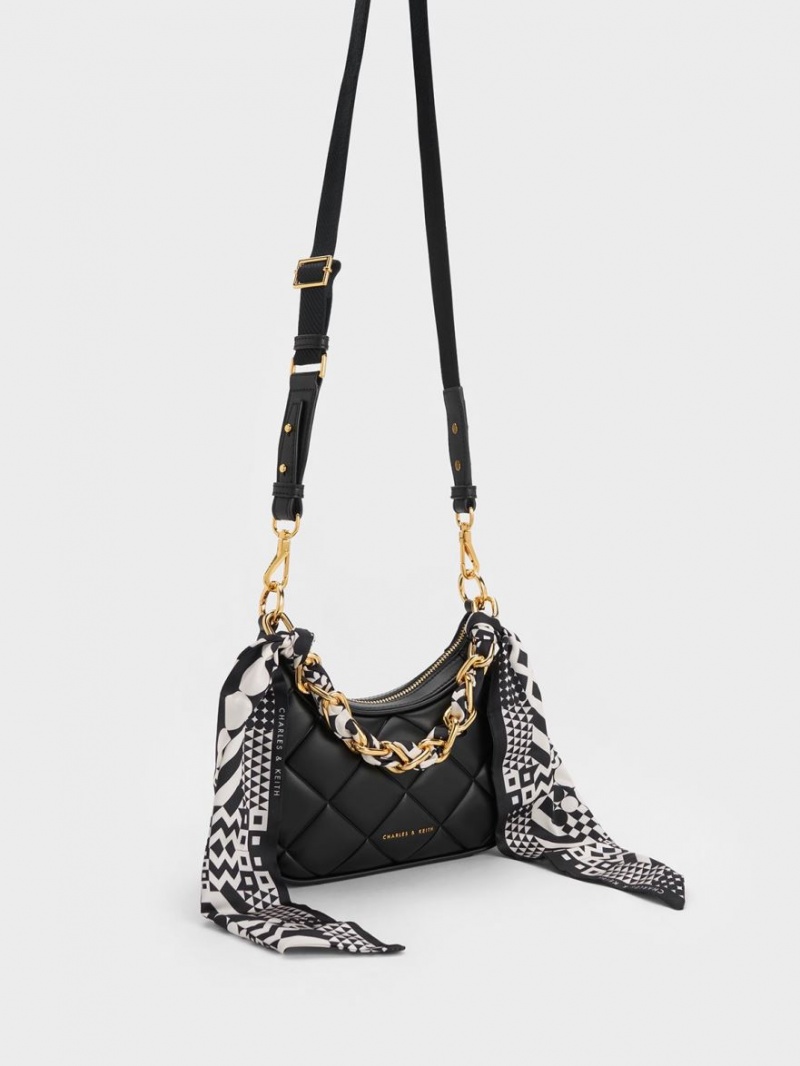 Geanta De Umar Charles & Keith Mini Alcott Scarf Handle Matlasat Negrii | 542WEALOJ