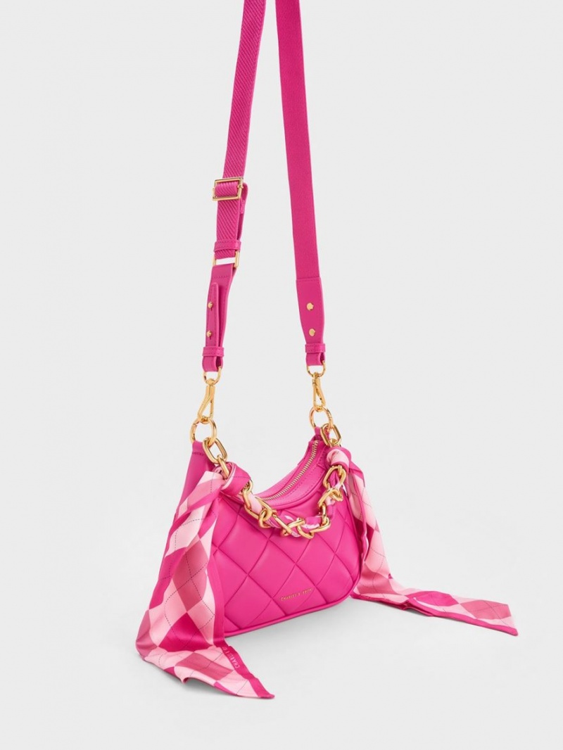 Geanta De Umar Charles & Keith Mini Alcott Scarf Handle Matlasat Fucsie | 637GENBYT