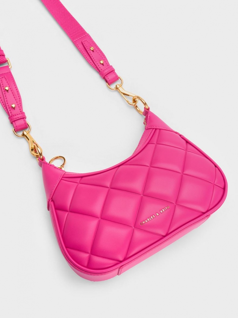 Geanta De Umar Charles & Keith Mini Alcott Scarf Handle Matlasat Fucsie | 637GENBYT