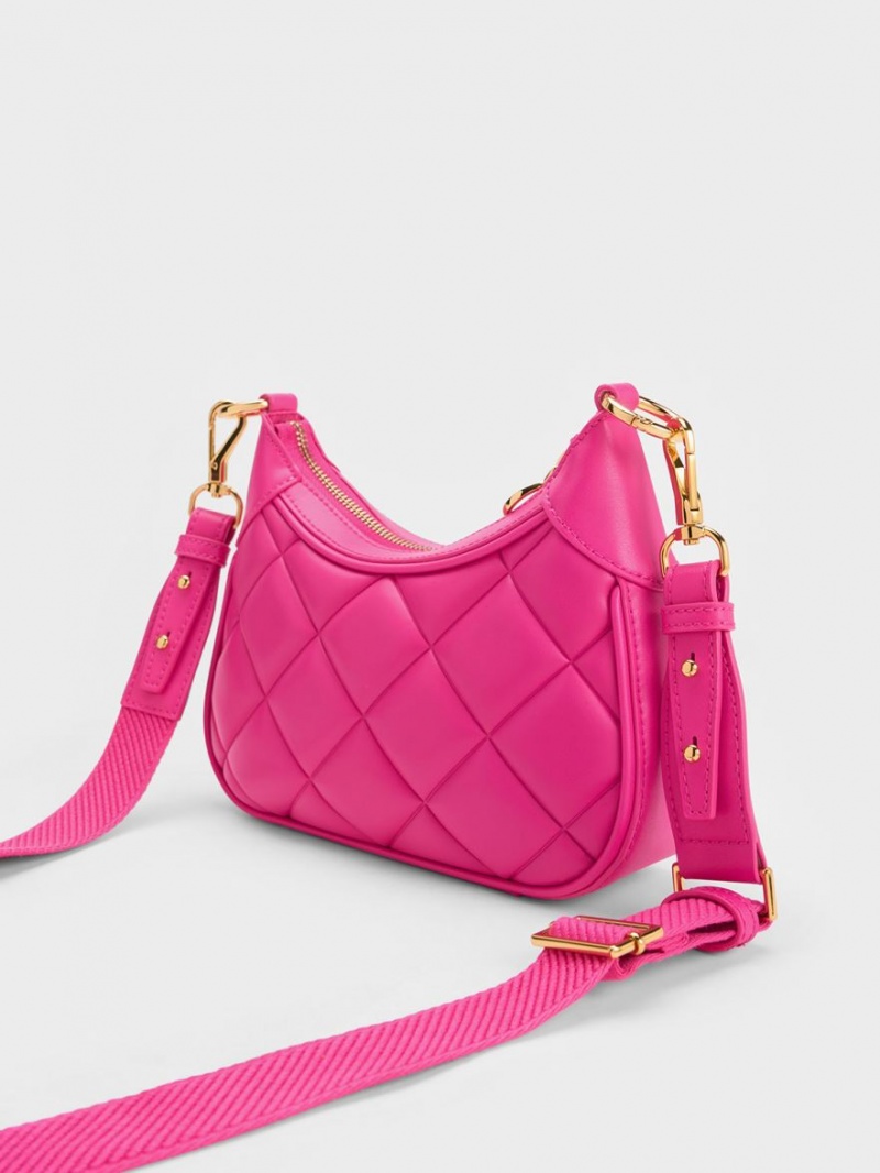 Geanta De Umar Charles & Keith Mini Alcott Scarf Handle Matlasat Fucsie | 637GENBYT
