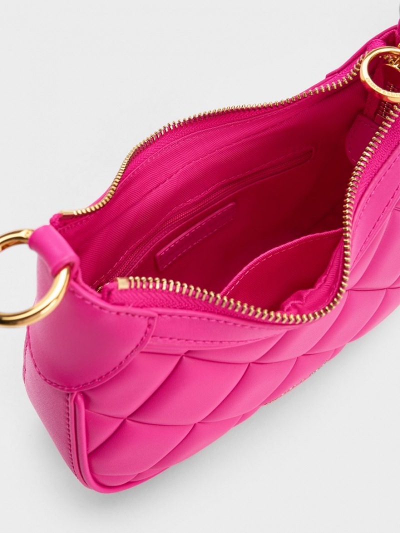 Geanta De Umar Charles & Keith Mini Alcott Scarf Handle Matlasat Fucsie | 637GENBYT
