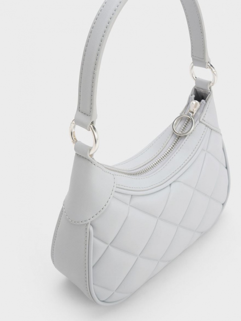 Geanta De Umar Charles & Keith Mini Alcott Scarf Handle Matlasat Gri Deschis | 489KJCMWH