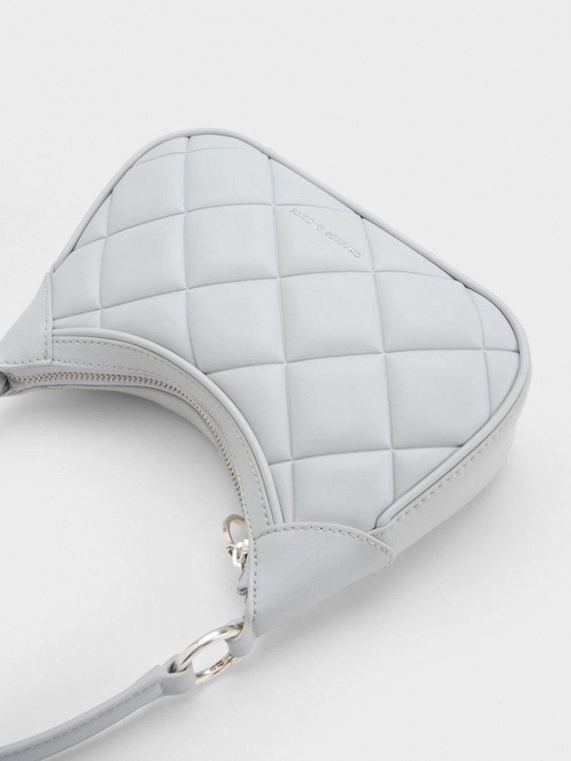 Geanta De Umar Charles & Keith Mini Alcott Scarf Handle Matlasat Gri Deschis | 489KJCMWH
