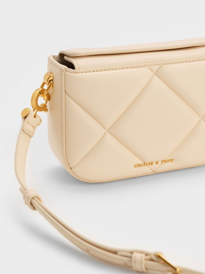 Geanta De Umar Charles & Keith Mini Danika Grosolan Chain Căptușită Bej | 307PGFANK