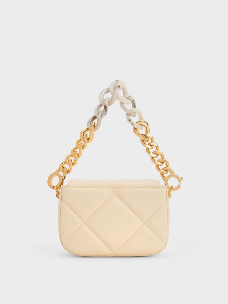 Geanta De Umar Charles & Keith Mini Danika Grosolan Chain Căptușită Bej | 307PGFANK