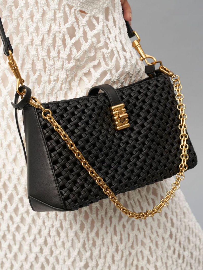 Geanta De Umar Charles & Keith Nova Woven Chain-Handle Negrii | 357UCMOPD