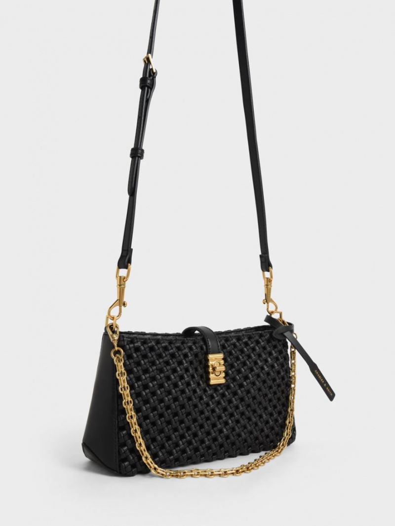 Geanta De Umar Charles & Keith Nova Woven Chain-Handle Negrii | 357UCMOPD