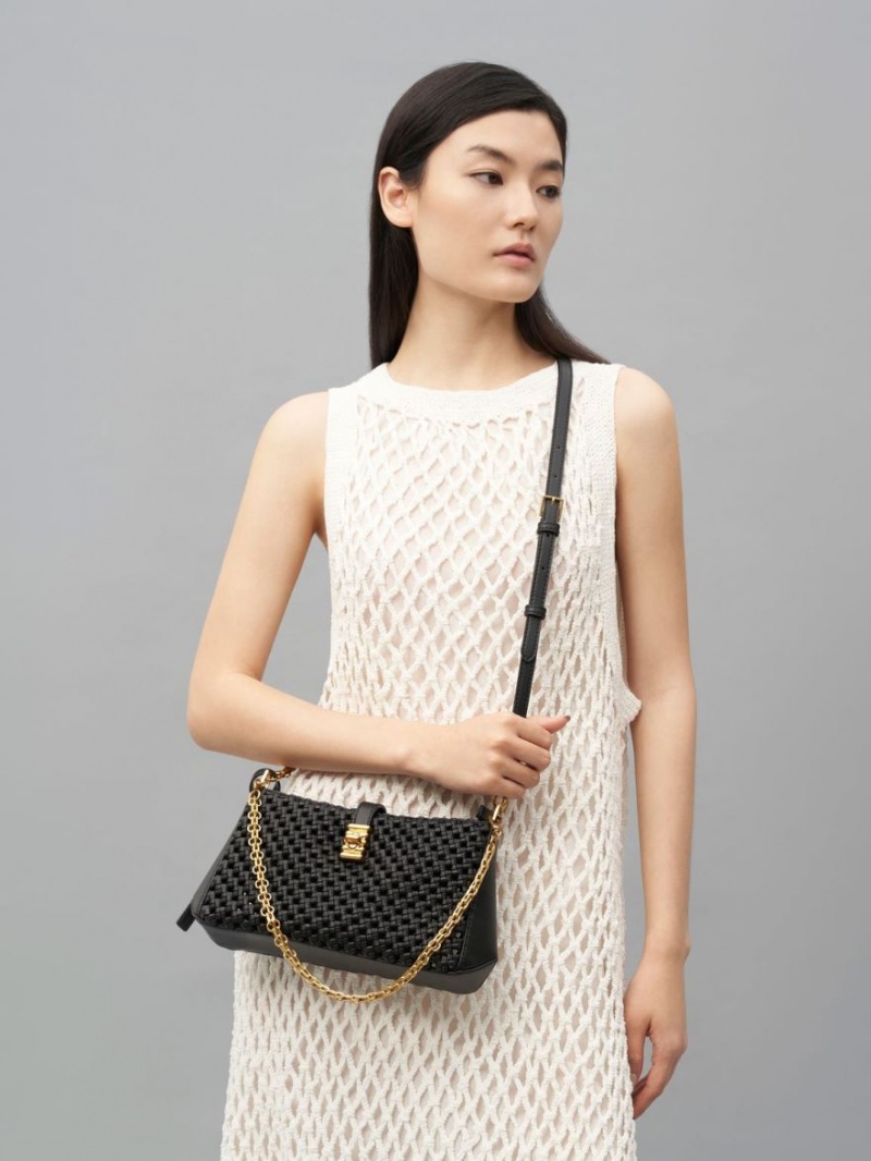 Geanta De Umar Charles & Keith Nova Woven Chain-Handle Negrii | 357UCMOPD