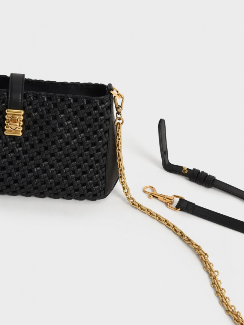 Geanta De Umar Charles & Keith Nova Woven Chain-Handle Negrii | 357UCMOPD