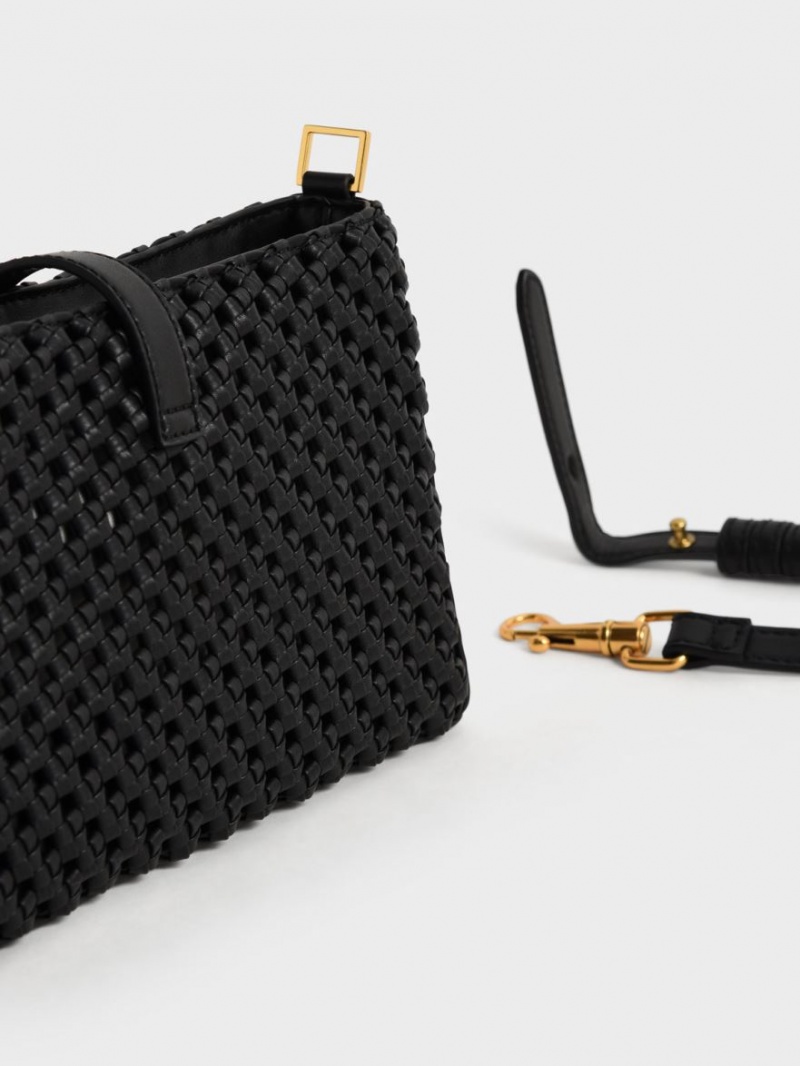 Geanta De Umar Charles & Keith Nova Woven Chain-Handle Negrii | 357UCMOPD