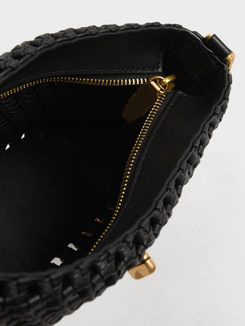 Geanta De Umar Charles & Keith Nova Woven Chain-Handle Negrii | 357UCMOPD