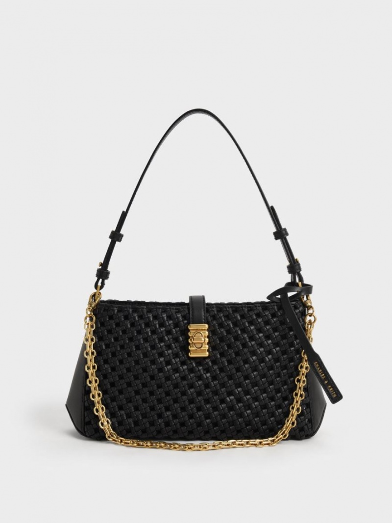 Geanta De Umar Charles & Keith Nova Woven Chain-Handle Negrii | 357UCMOPD