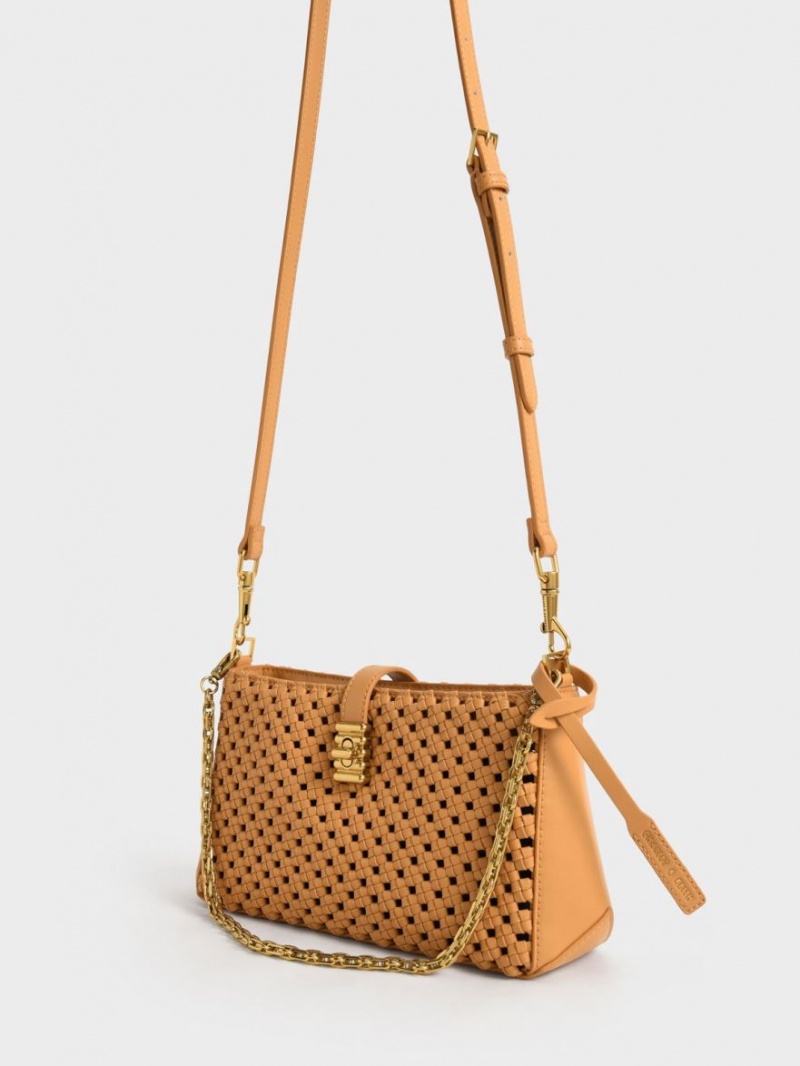 Geanta De Umar Charles & Keith Nova Woven Chain-Handle Portocalii | 145ZVGEYD