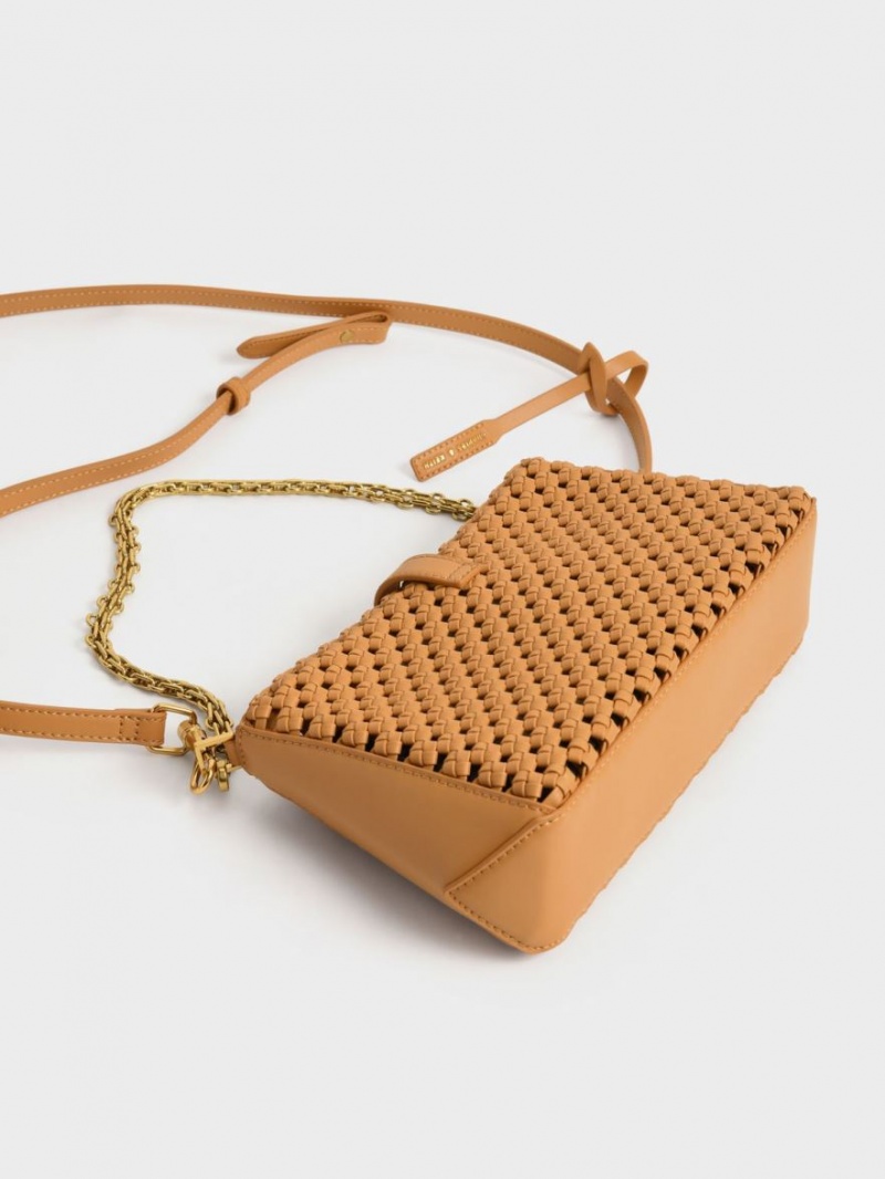 Geanta De Umar Charles & Keith Nova Woven Chain-Handle Portocalii | 145ZVGEYD