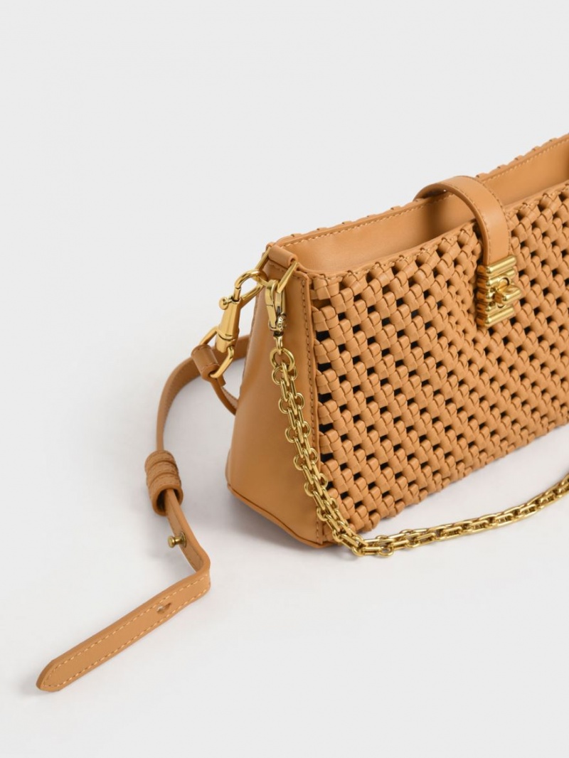 Geanta De Umar Charles & Keith Nova Woven Chain-Handle Portocalii | 145ZVGEYD