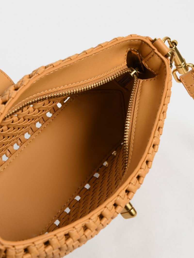 Geanta De Umar Charles & Keith Nova Woven Chain-Handle Portocalii | 145ZVGEYD