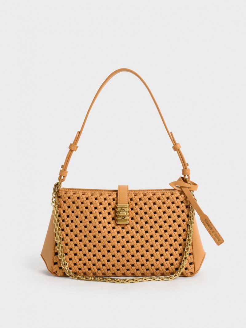 Geanta De Umar Charles & Keith Nova Woven Chain-Handle Portocalii | 145ZVGEYD