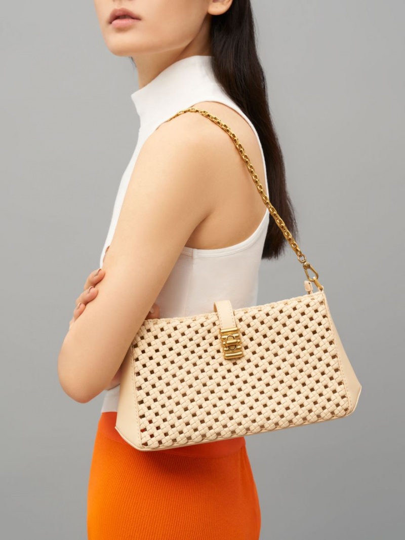 Geanta De Umar Charles & Keith Nova Woven Chain-Handle Bej | 639XMJLWS