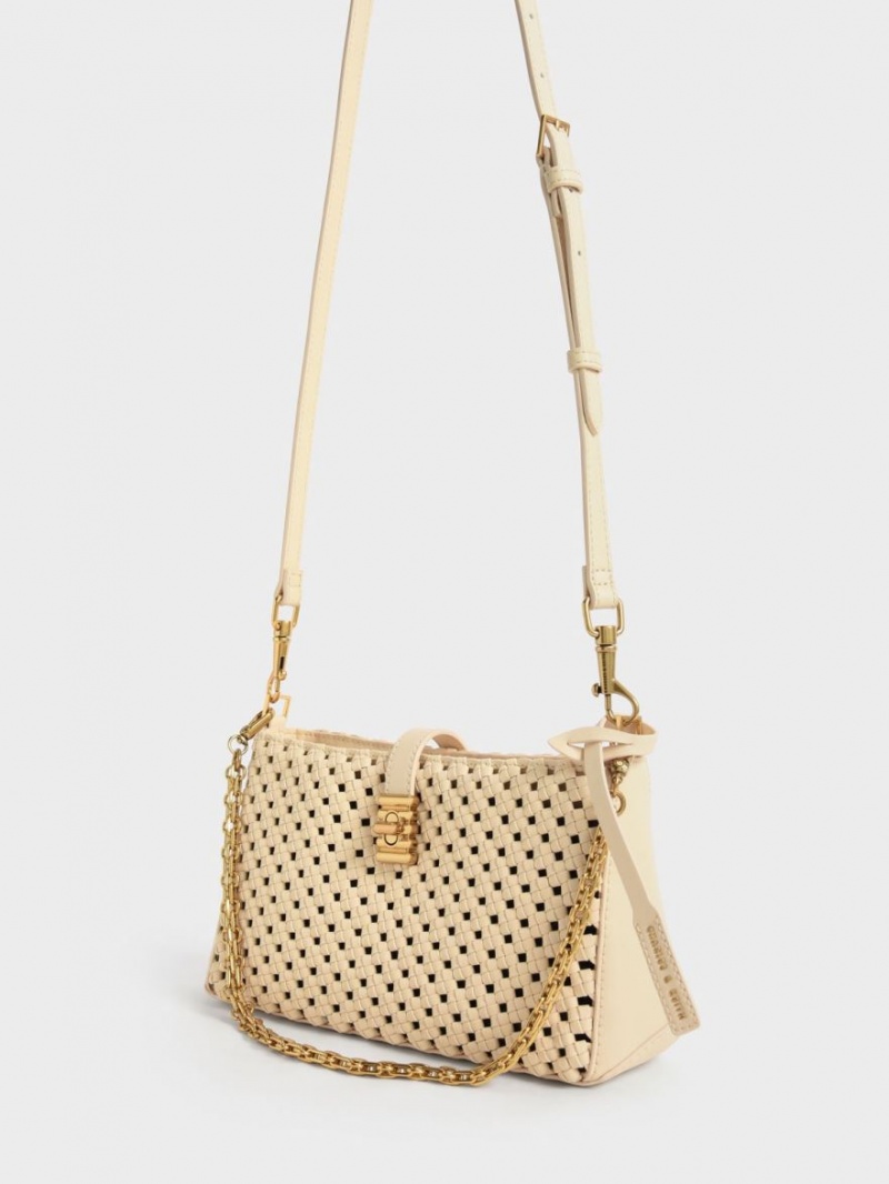 Geanta De Umar Charles & Keith Nova Woven Chain-Handle Bej | 639XMJLWS