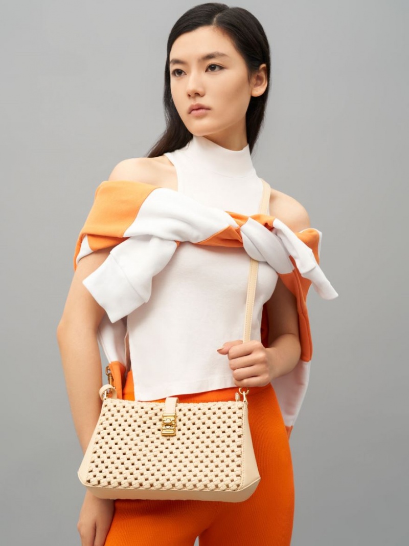 Geanta De Umar Charles & Keith Nova Woven Chain-Handle Bej | 639XMJLWS
