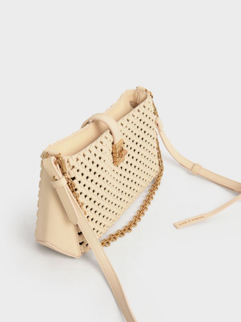 Geanta De Umar Charles & Keith Nova Woven Chain-Handle Bej | 639XMJLWS