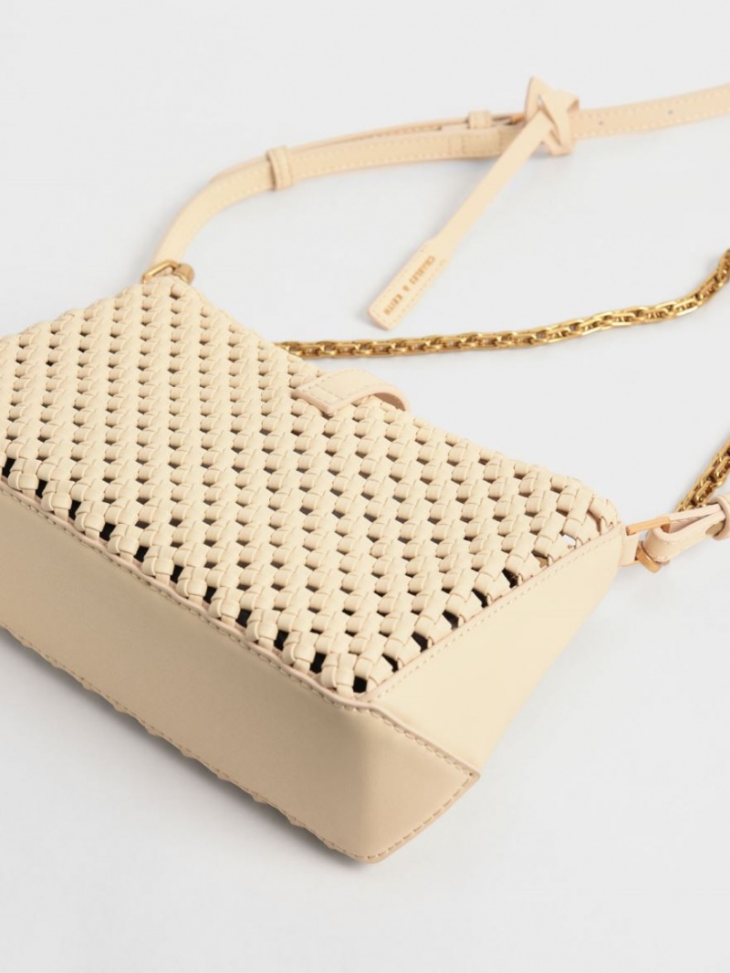 Geanta De Umar Charles & Keith Nova Woven Chain-Handle Bej | 639XMJLWS