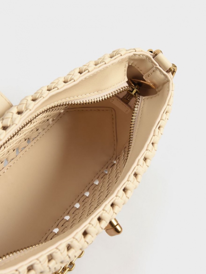 Geanta De Umar Charles & Keith Nova Woven Chain-Handle Bej | 639XMJLWS