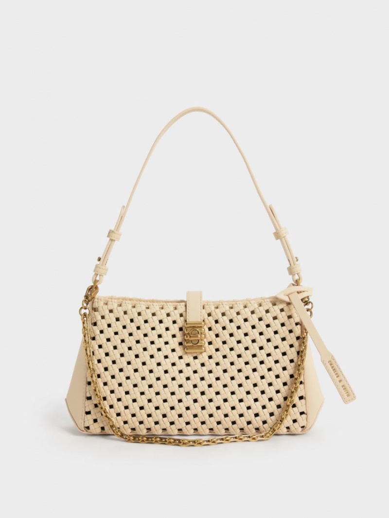 Geanta De Umar Charles & Keith Nova Woven Chain-Handle Bej | 639XMJLWS