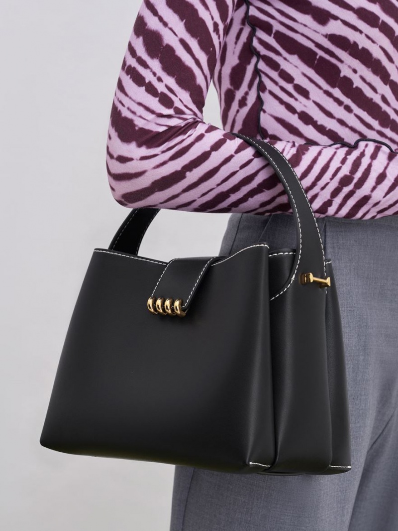 Geanta De Umar Charles & Keith Osiris Metallic Accent Belted Negrii | 697QVIOTF