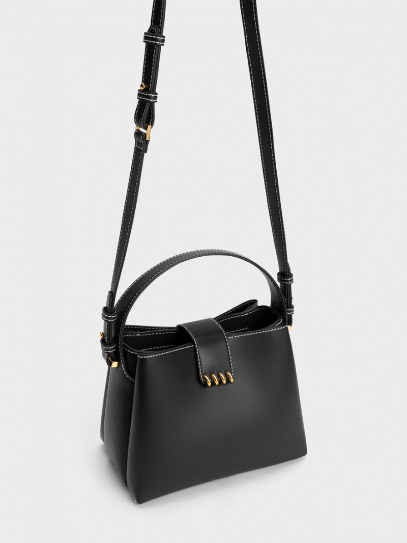 Geanta De Umar Charles & Keith Osiris Metallic Accent Belted Negrii | 697QVIOTF