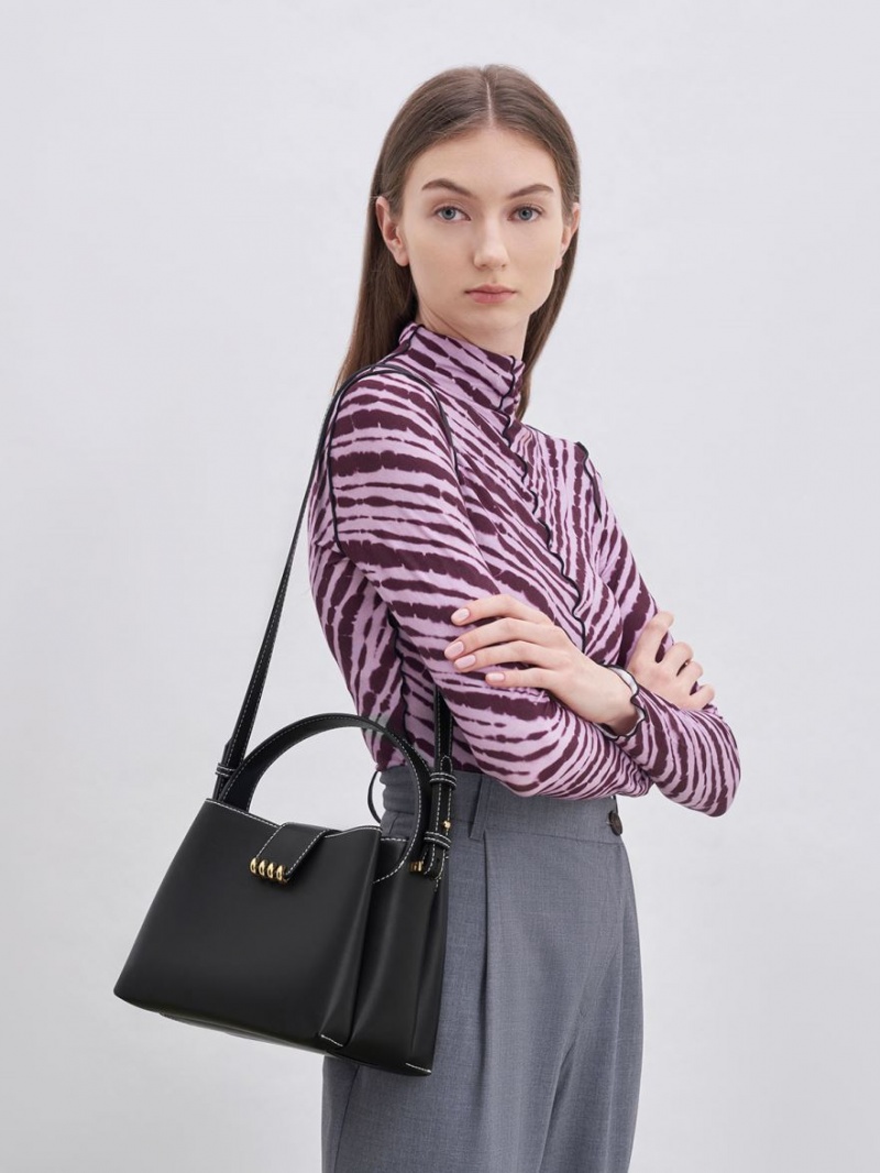 Geanta De Umar Charles & Keith Osiris Metallic Accent Belted Negrii | 697QVIOTF