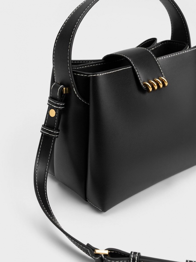 Geanta De Umar Charles & Keith Osiris Metallic Accent Belted Negrii | 697QVIOTF