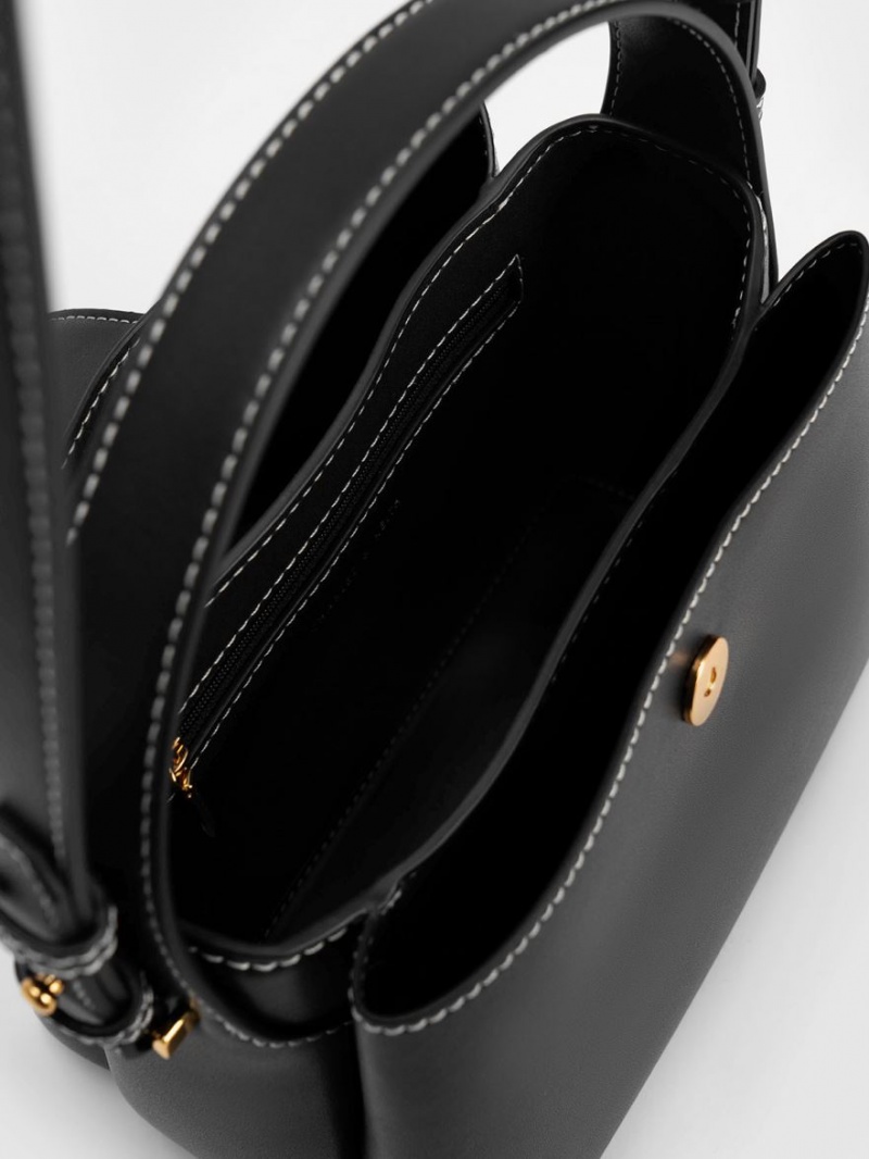 Geanta De Umar Charles & Keith Osiris Metallic Accent Belted Negrii | 697QVIOTF