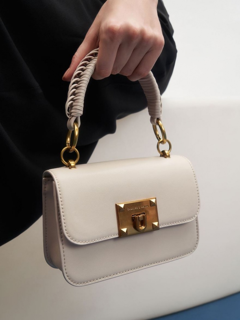 Geanta De Umar Charles & Keith Panza Metallic Turn-Lock Albi | 107RXPKIN