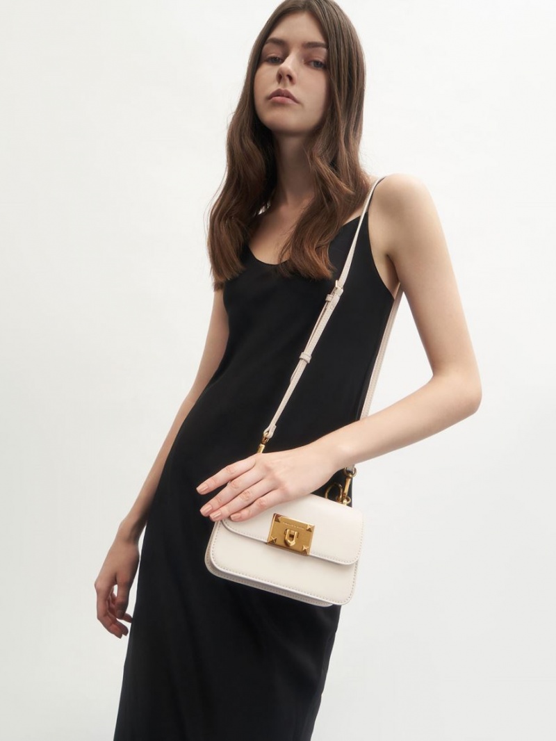 Geanta De Umar Charles & Keith Panza Metallic Turn-Lock Albi | 107RXPKIN