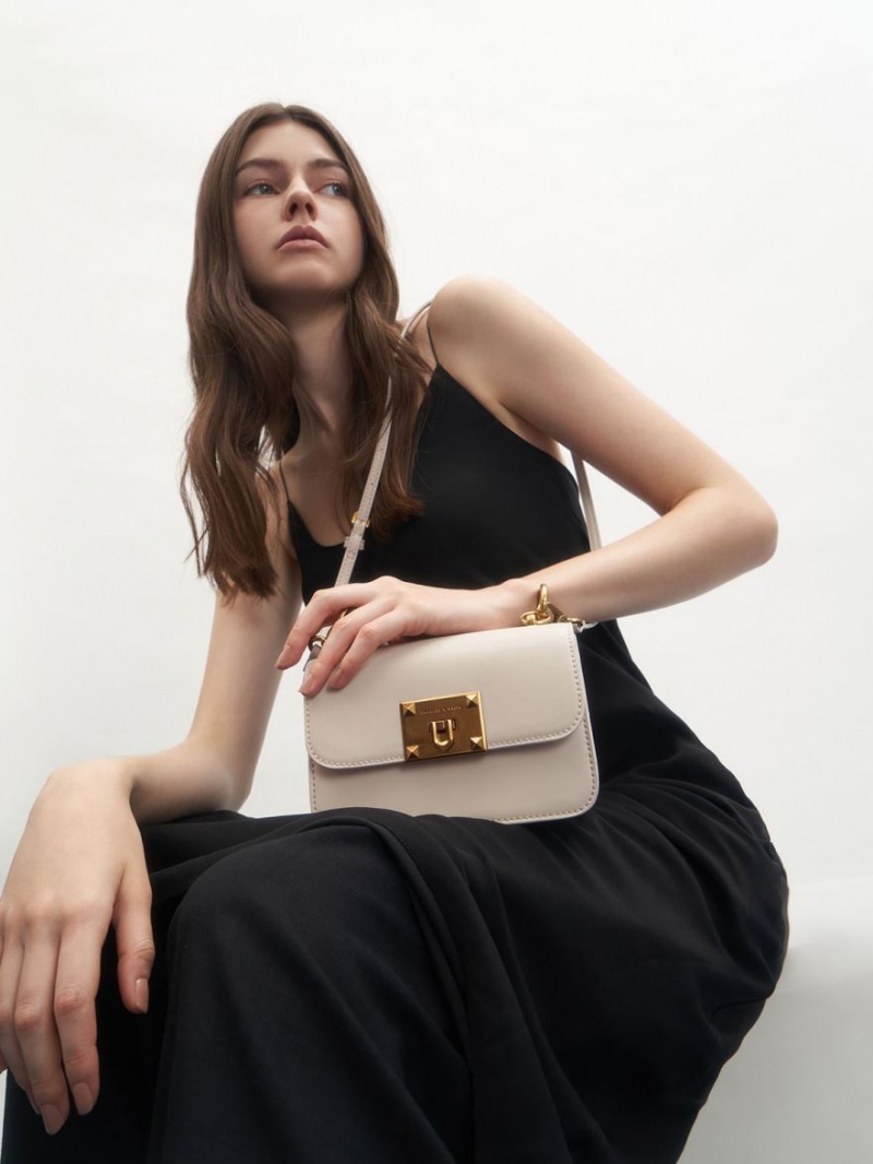 Geanta De Umar Charles & Keith Panza Metallic Turn-Lock Albi | 107RXPKIN