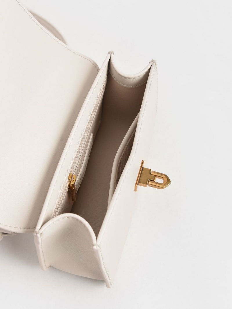 Geanta De Umar Charles & Keith Panza Metallic Turn-Lock Albi | 107RXPKIN