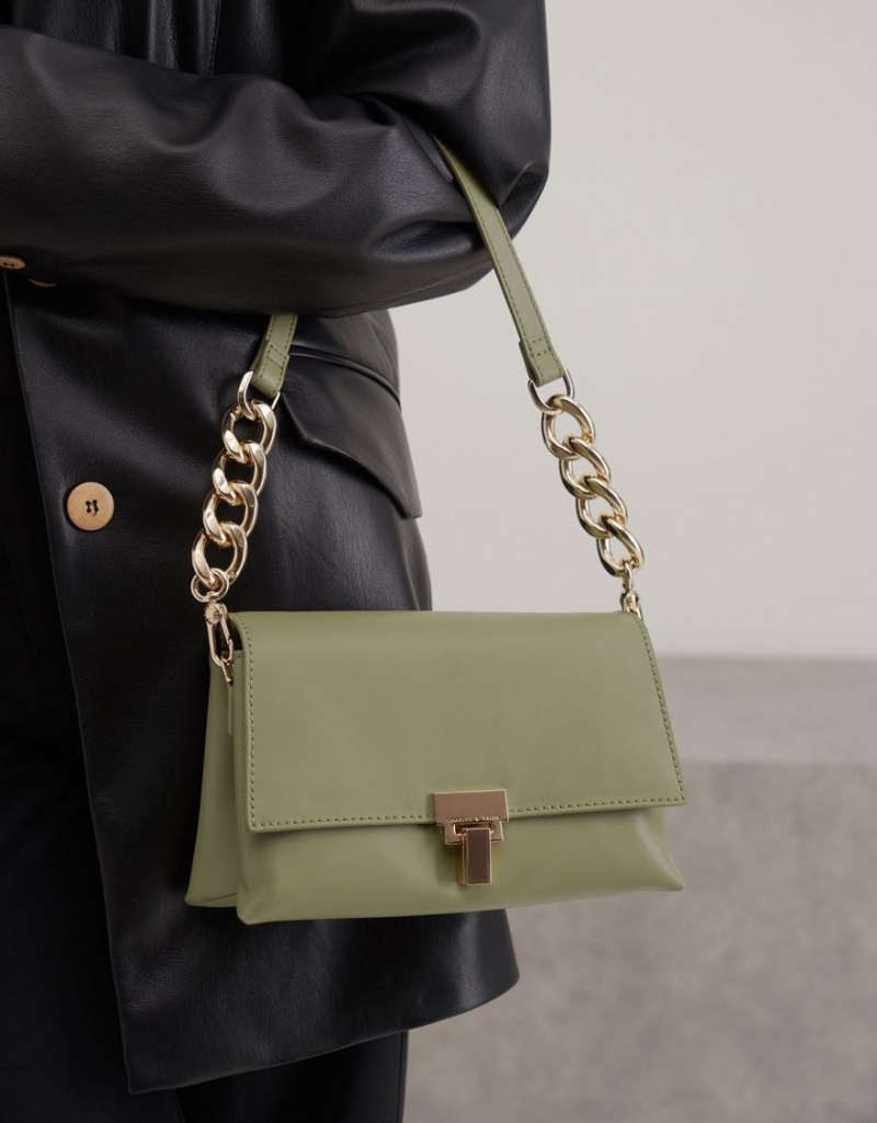 Geanta De Umar Charles & Keith Piele Chain Curea Masline Verzi | 469PSHJIX