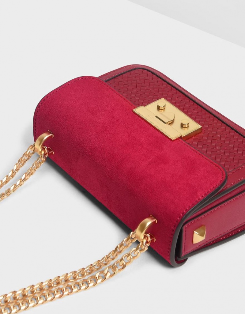 Geanta De Umar Charles & Keith Push Lock Front Flap Rosii | 294KBPTOU