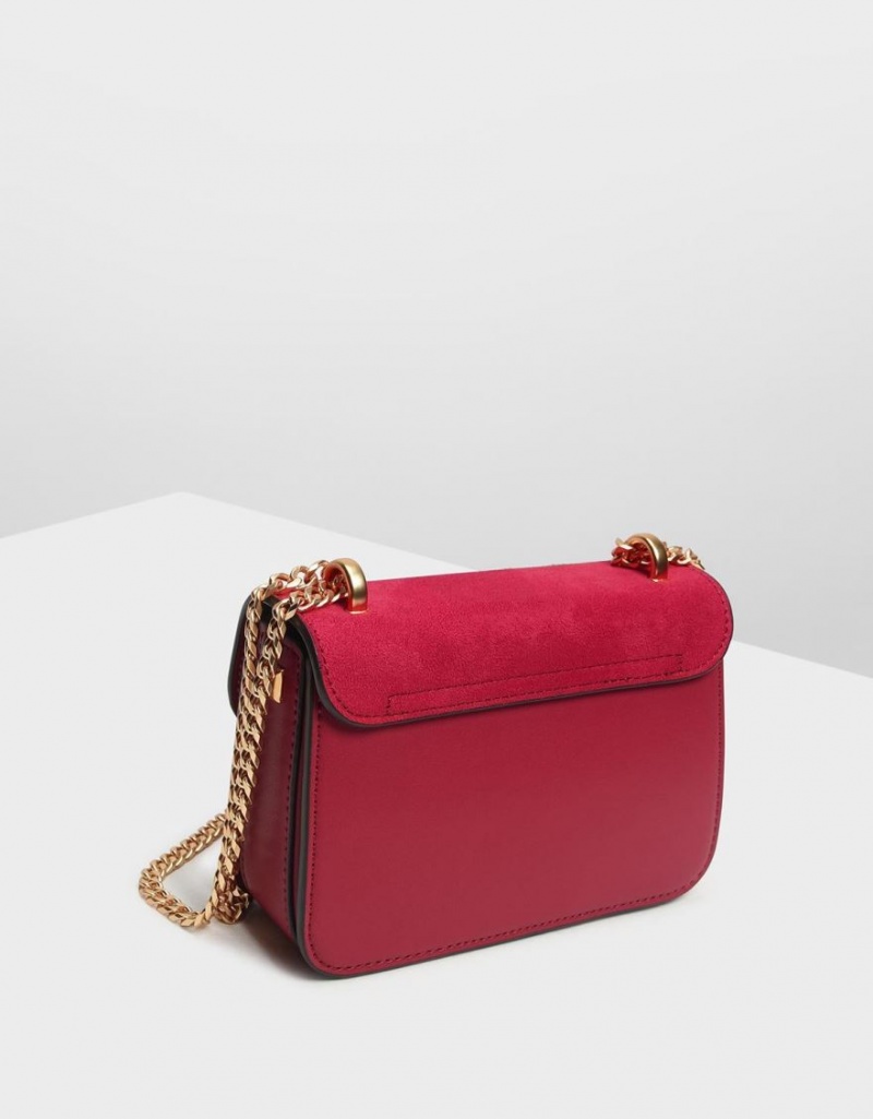 Geanta De Umar Charles & Keith Push Lock Front Flap Rosii | 294KBPTOU