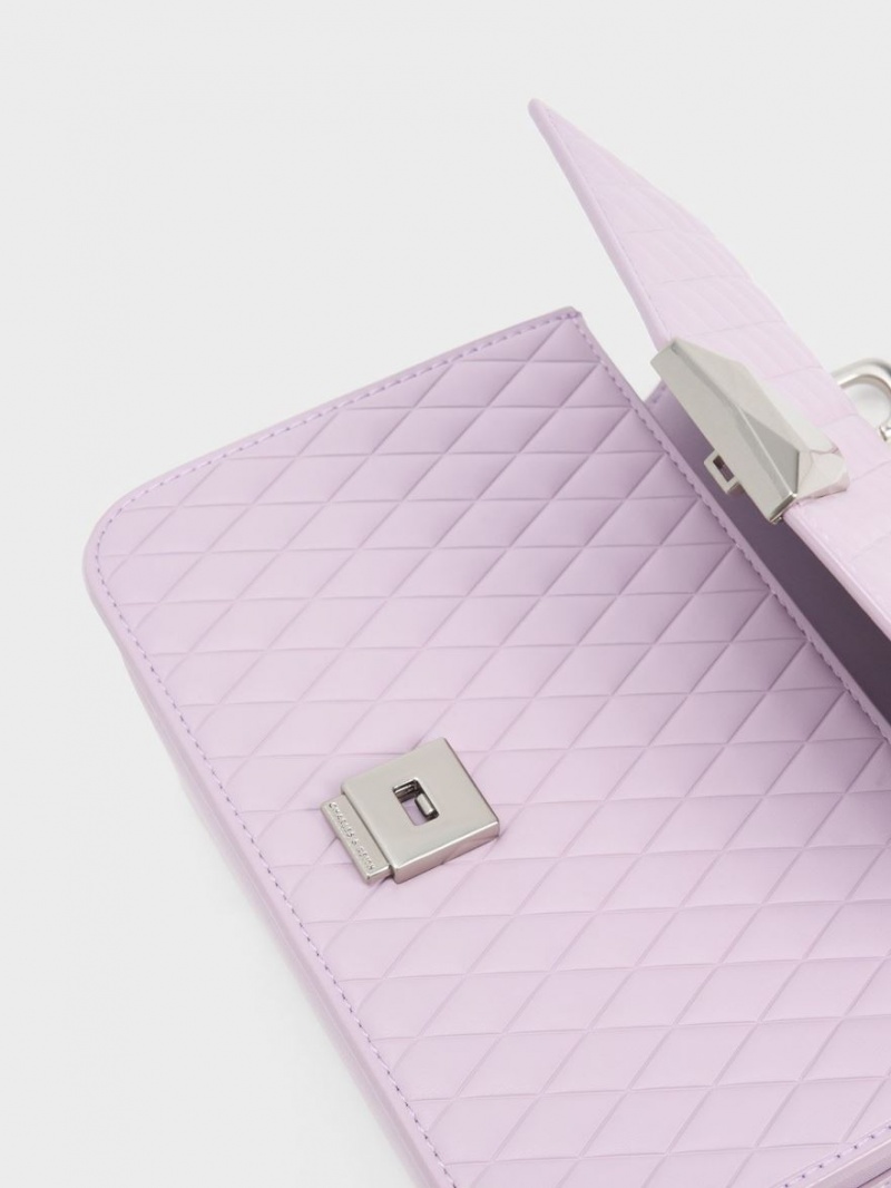 Geanta De Umar Charles & Keith Quinlynn Metallic Accent Matlasat Violet | 128ENSIYL
